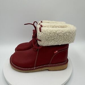 Duckfeet Arhus Shearling Red Pebbled Leather Boots Women’s Size EU 38 US 7.5-8
